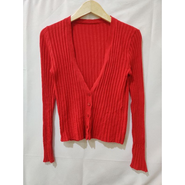 Cardigan Red Cable Preloved Second