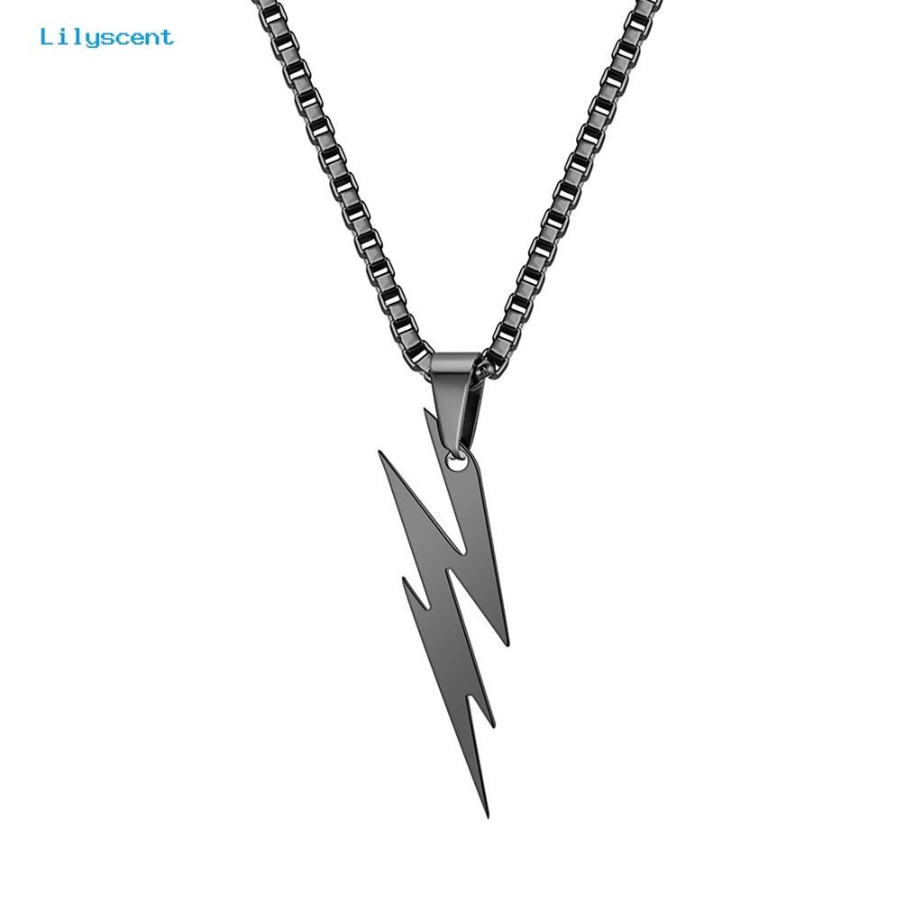 [LS] Pria Liontin Kalung Unisex Rantai Warna Solid Thunder Flash Bentuk Leher Dekorasi Gaya Hip Hop Geometris Pria Kalung Dewasa Perhiasan