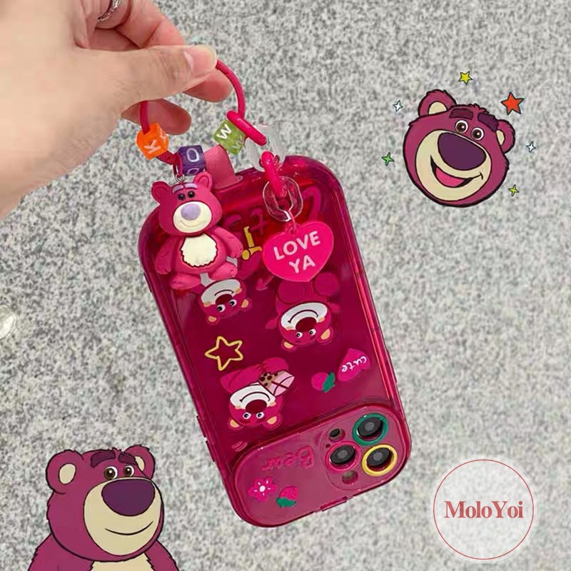 IPHONE Case Manyo Beruang Strawberry Kartun Lucu Kompatibel Untuk Iphone11 14 12 13 Pro MAX XR 7 8 14 Plus X XS MAX SE 2020 Flip Make Up Cermin Shockproof Soft Case