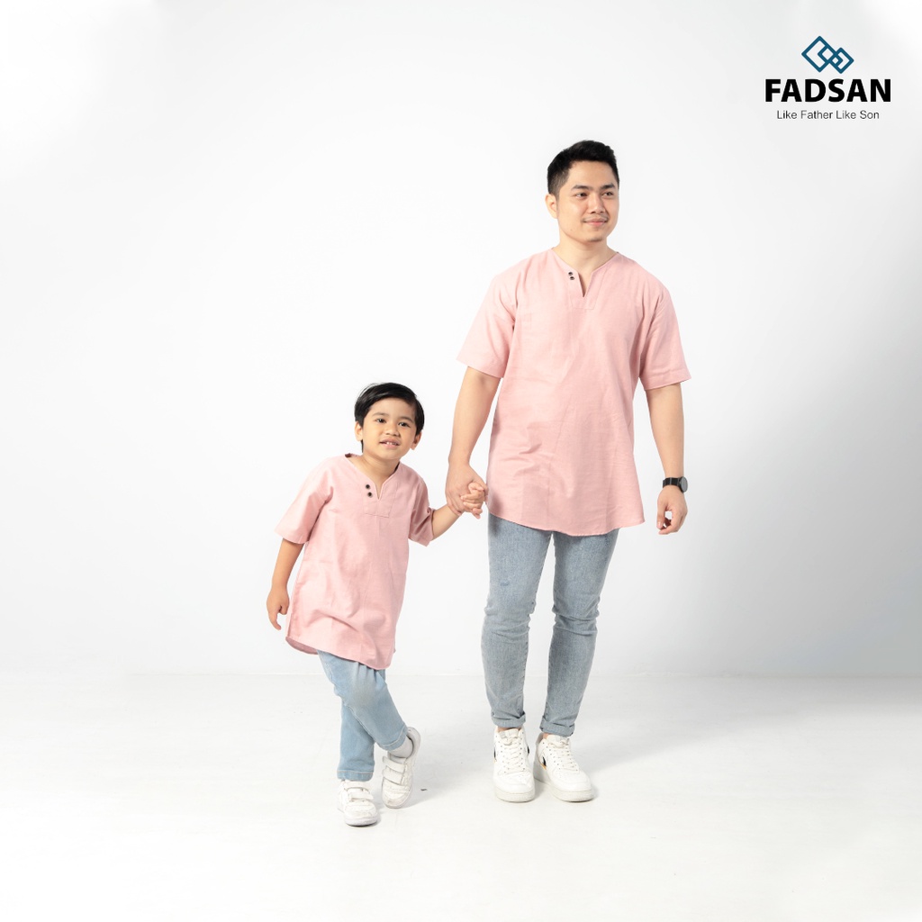 BAJU KOKO BAGUS COUPLE AYAH DAN ANAK WARNA PASTEL KOKO ANAK DEWASA DUSTY PINK