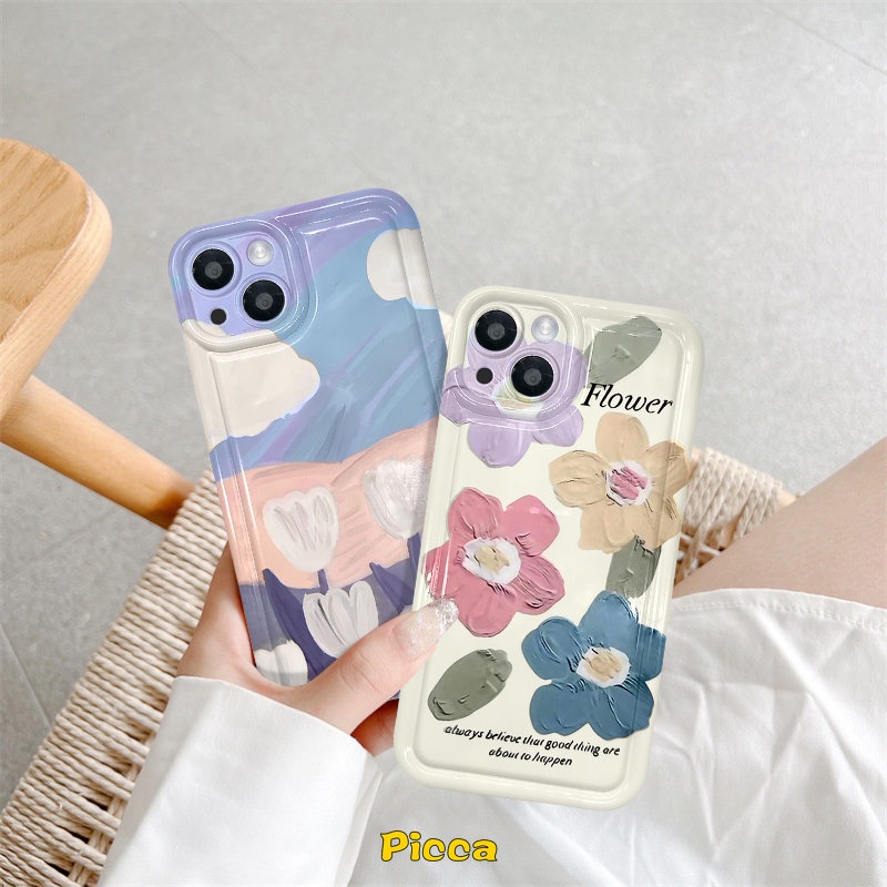 Seni Lukisan Cat Minyak Bunga Casing Redmi Note11 9 10 11s 10s Redmi A1 10A 9A 10 9T 9C NFC Note10 Note9 Note10s Note11 Spring Fresh Flowers Tulips Shockproof Airbag Soft TPU Case Cover