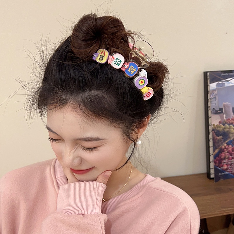 Fun Mahjong Grab Clip Cute Style Acrylic Grabber Hairclip Dekorasi Rambut