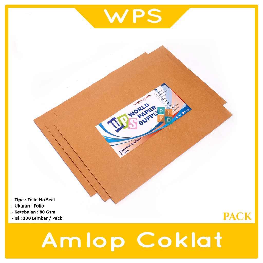 

WPS - Amplop Coklat Ukuran Folio ( 23,5 x 34,5 cm ) No Seal - Pack