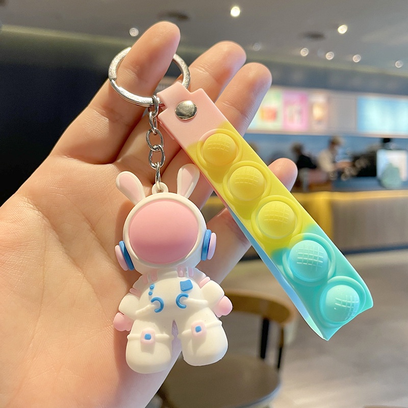 3d Space Rabbit Key Chain Resin Karet Lembut Bunny Doll Keyring Bag Charm Liontin Pink Biru Pasangan Gantungan Kunci Untuk Wanita Anak