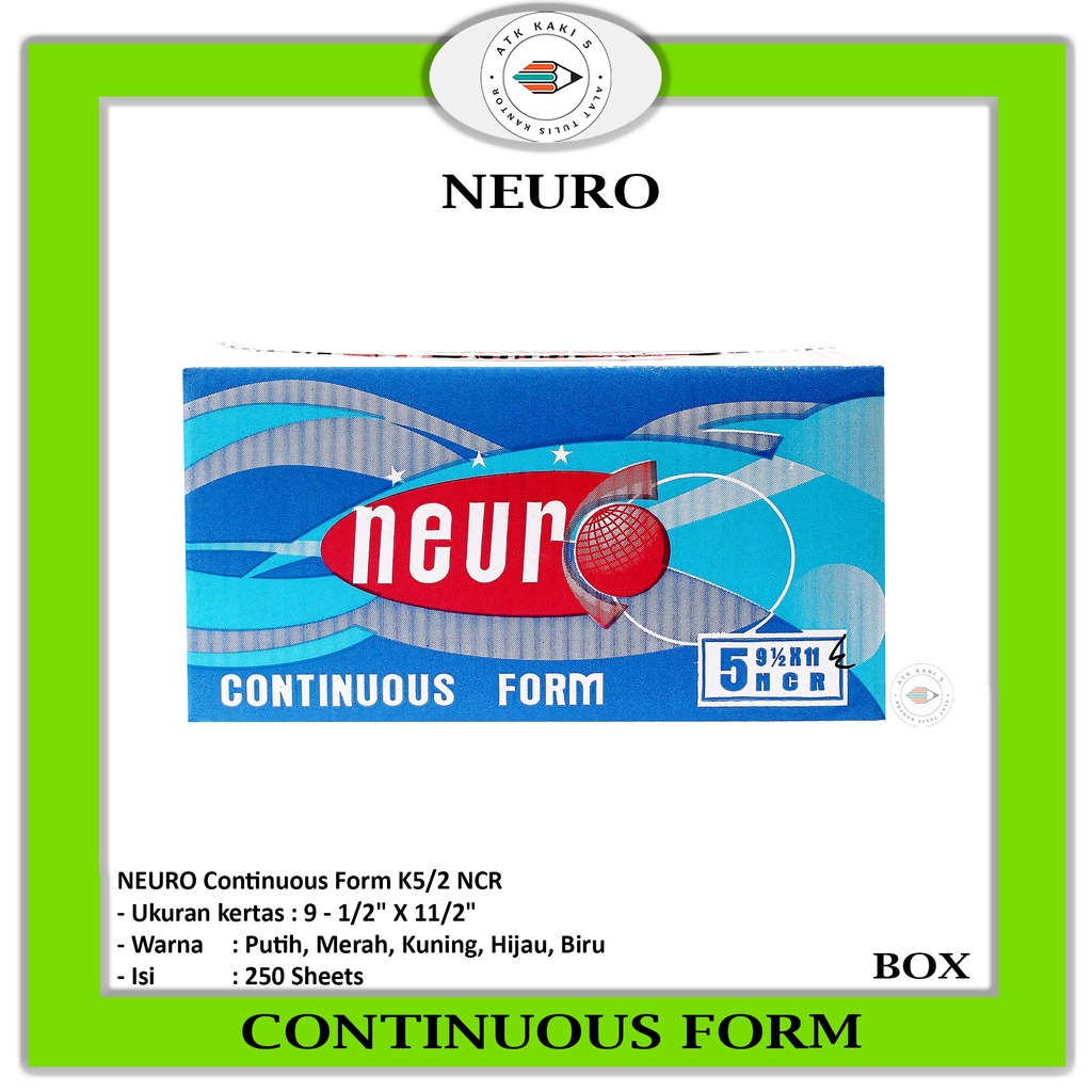 

NEURO - Continous Form 91/2 x 11 5 Ply/2 ( K5/2 Neuro ) NCR / Kertas Komputer - Box