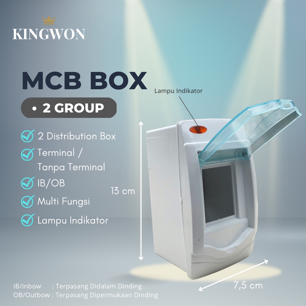 BOX MCB 2 GROUP INBOW OUTBOW DENGAN LAMPU LED INDIKATOR TERMINAL/TANPA TERMINAL