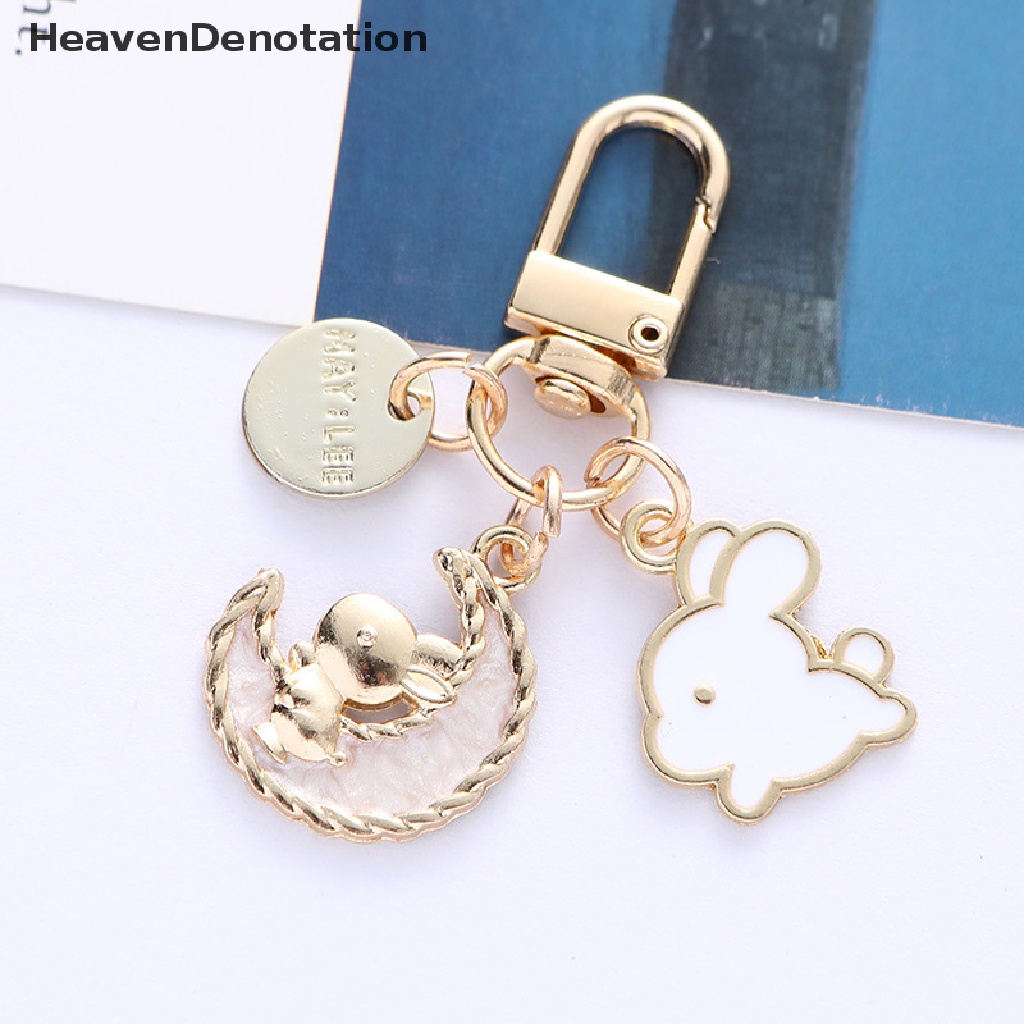 [HeavenDenotation] Kartun Bulan Kelinci Gantungan Kunci Untuk Gadis Wanita Kelinci Liontin Ransel Keyring Charm Mobil Keychain Perhiasan Hadiah HDV