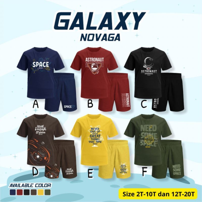 novaga galaxy setelan baju anak laki-laki size 2 sampai 20 lengan pendek celana pendek kimokids