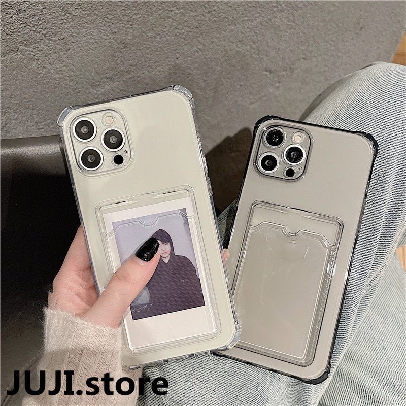 IPHONE Casing Slot Kartu Bening Untuk Iphone13 11 12 Pro Max Mini X XS XR SE2 6 6s 78 Plus SE Bening Shockproof Soft Dompet Case