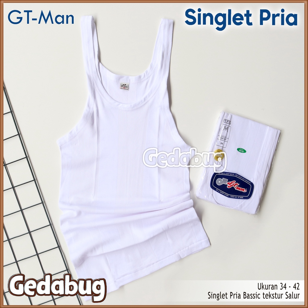 Singlet Pria Classic GT-Man 302-B | Singlet salur warna dasar Putih | Gedabug