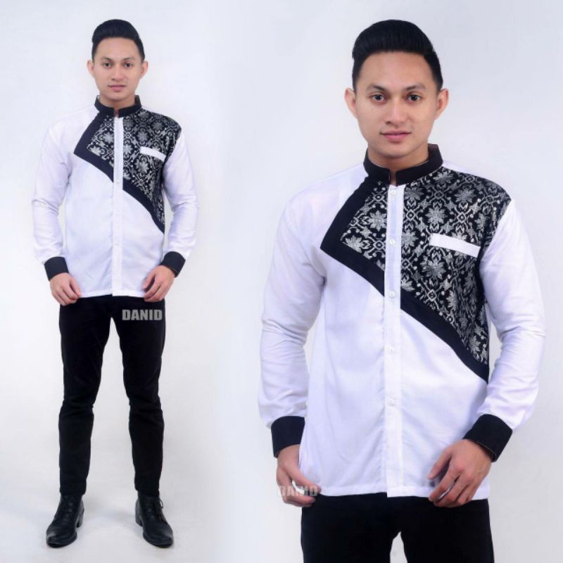 BAJU KOKO ORIGINAL HILWA MOTIF FALCON WARNA PUTIH KOMBINASI BATIK TERBARU