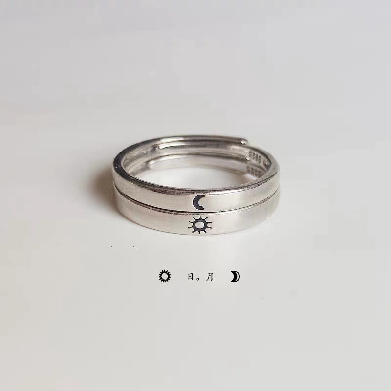 Cincin Adjustable Desain Matahari Bulan Untuk Pasangan | Cincin Desain Matahari Bulan Untuk Pria Dan Wanita | Perhiasan Gaya Korea Untuk Hadiah