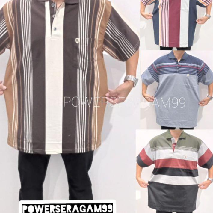 [ Bisa Cod ] kaos kerah motif salur XXL / 3L BIGSIZE  kerah wangky ukuran besar  katun salur kebawah