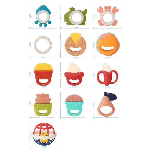 13in1 Mainan Bayi Rattle Teether Set Hemat Seri Food