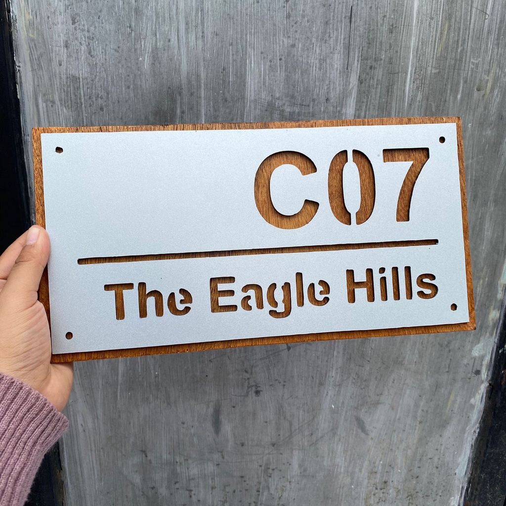 Jual Nomor Rumah Double Layer Acp+kayu/Nomor Rumah Acp/Papan Nomor Rumah