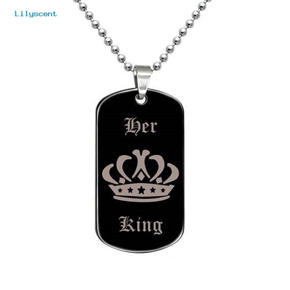 [LS] Her King His Queen Couple Jewelry Crown Dog Tag Liontin Kalung Hadiah Valentine