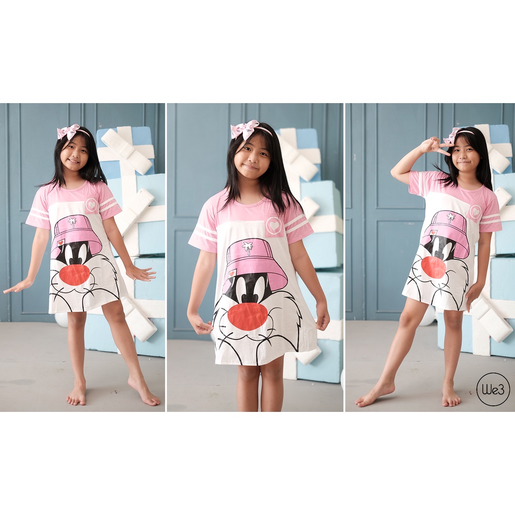 V3 / We3 Daster Dress Baju Tidur Piyama Anak Perempuan Tangan Pendek 1-12Tahun NEW