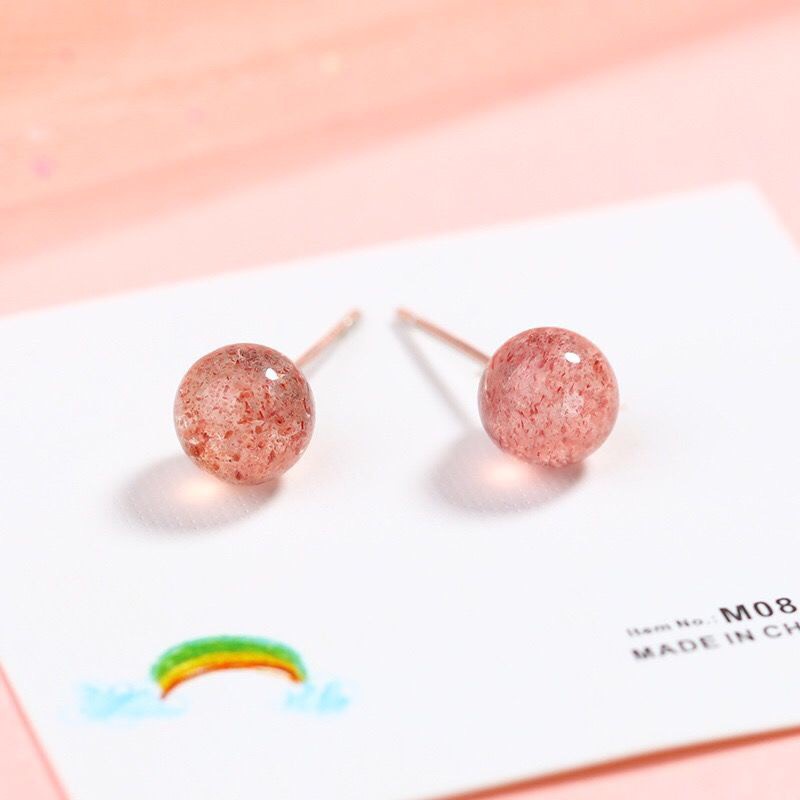 Anting S925 Sterling Silver Hias Kristal Strawberry Peach Blossom Untuk Perempuan