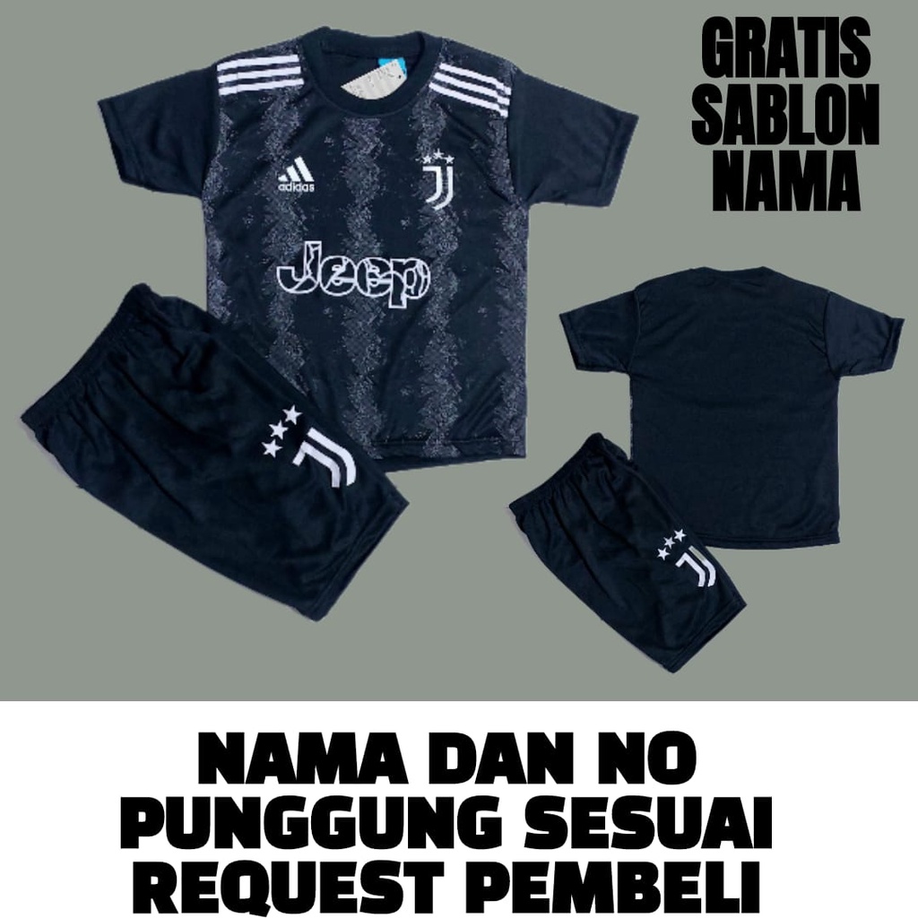 SETELAN BAJU BOLA ANAK JUVEE-NTUS HITAM TERBARU USIA 0-13THN