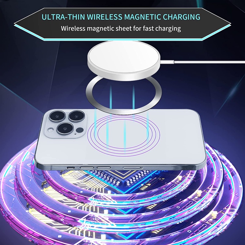 IPHONE Untuk Magsafe Wireless Charger Magnet Mobil Handphone Holder Besi Lembaran Untuk Android Iphone13 /12 /11 Universal Magnetic Toroidal Plat Logam Stiker Rings