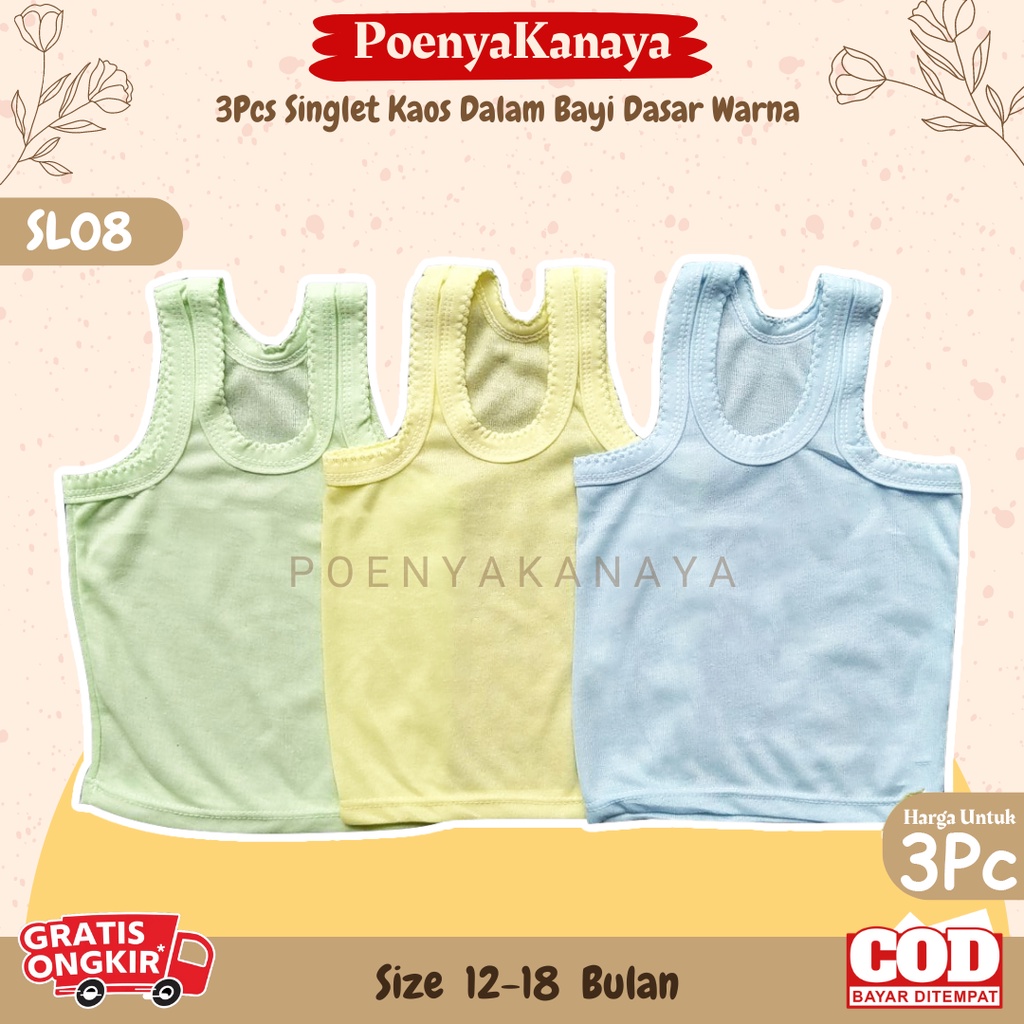 3Pcs Singlet Kaos Dalam Bayi Dasar Warna Size XL SL08