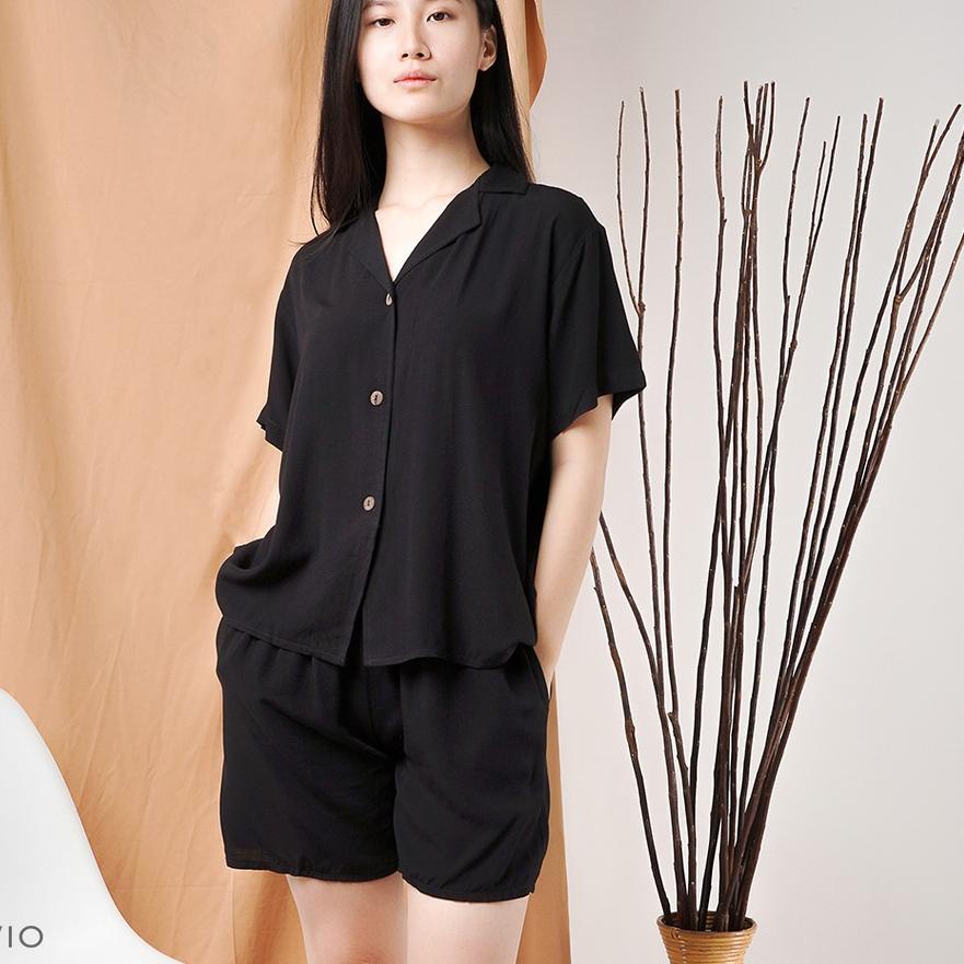 ♫ ADRINA Rayon Set / Setelan Celana Pendek Rayon Full Kancing / Baju Tidur Casual Santai Jumbo Big S