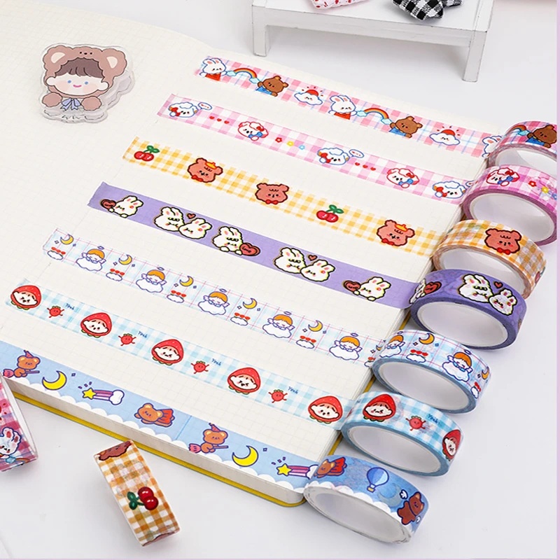 Kawaii Kartun Beruang Kertas Tape/Gadis Lucu Hati DIY Tangan Dekorasi Aksen Stiker Warna