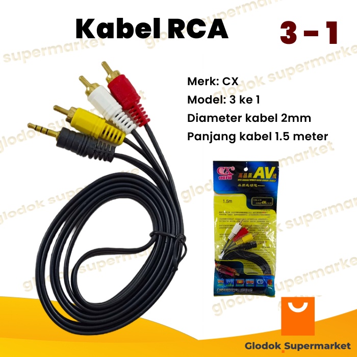 Kabel RCA 3 ke 1 Audio Speaker Aktif Jek 1.5 meter RCA to mini CX