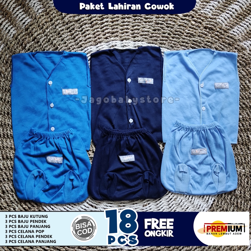 18 Pcs Paket Lahiran HPL Newborn Persiapan Lahiran Cowok Biru Polos Elegant Premium