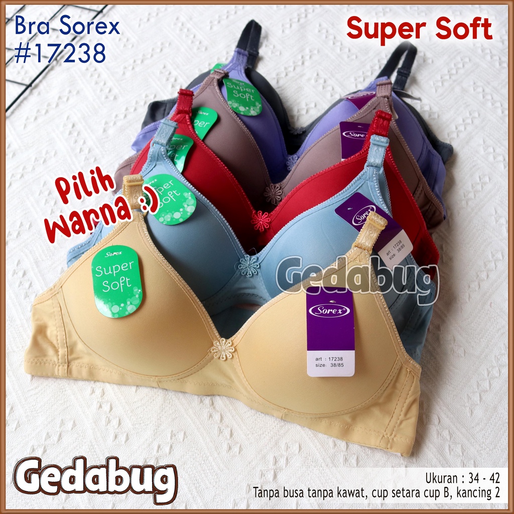 Bra BH Sorex 17238 Bassic wear | Bra wanita dewasa Busa sedang Tanpa kawat Cup B Kait 2 | Gedabug