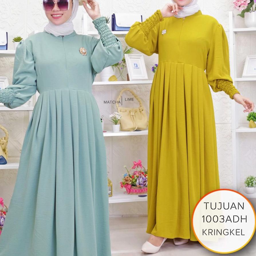 Update Gamis Kringkel Rimpel Keliling Lengan Balon Smoke Pinggang Karet Tujuan L 1  ~
