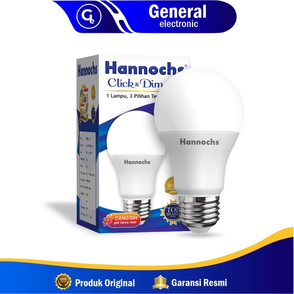 Hannochs - Lampu LED Click &amp; Dim - 10 watt - 3 tingkat kecerahan - cahaya Putih