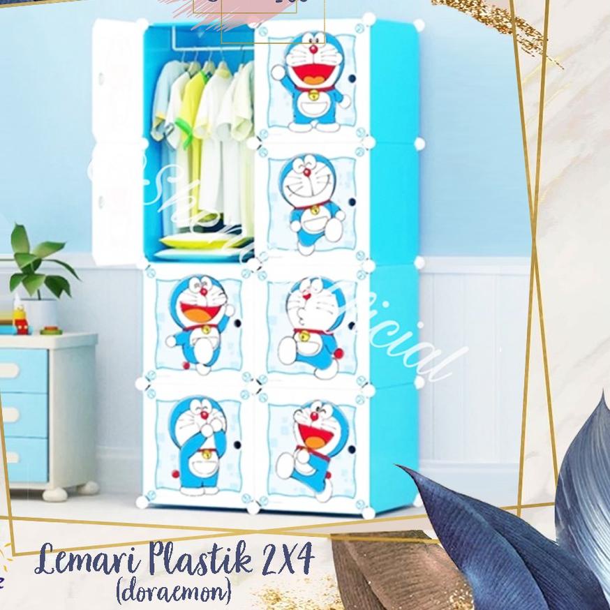 ➺ SHENAR LEMARI PLASTIK SUSUN (2X4) 8 KOTAK PORTABLE BAJU PAKAIAN ANAK BAYI MOTIF KEROPPI DORAEMON /