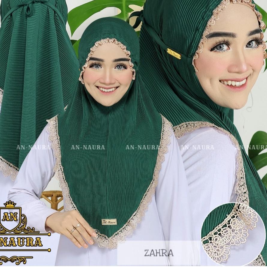 ♔ Jilbab plisket kerut renda zahra jersey terbaru / bergo plisket renda kerut murah / hijab jersey p