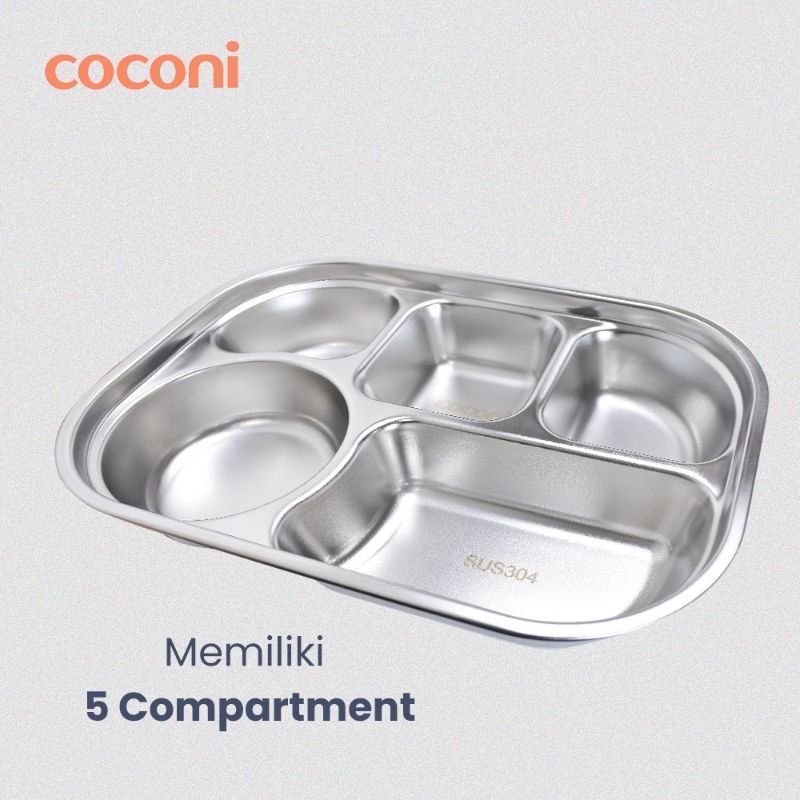 Coconi Premium Stainless Steel Plate Food Tray With Lid / Piring Makan Anak Sekat Stainless