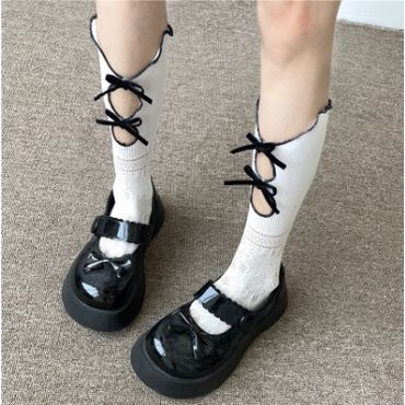 LS-32 Kaos Kaki Selutut Lace Pita Gothic Cosplay Lolita Renda Socks Stoking