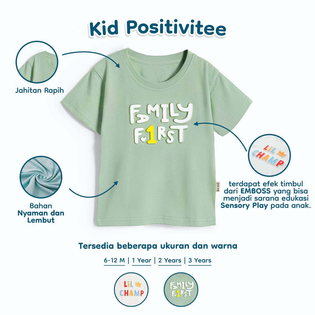 Nice Kids x Kezia GC - Kids Positivitee  T-Shirt Emboss Kaos Anak (6-12 Bulan - 3 Tahun)