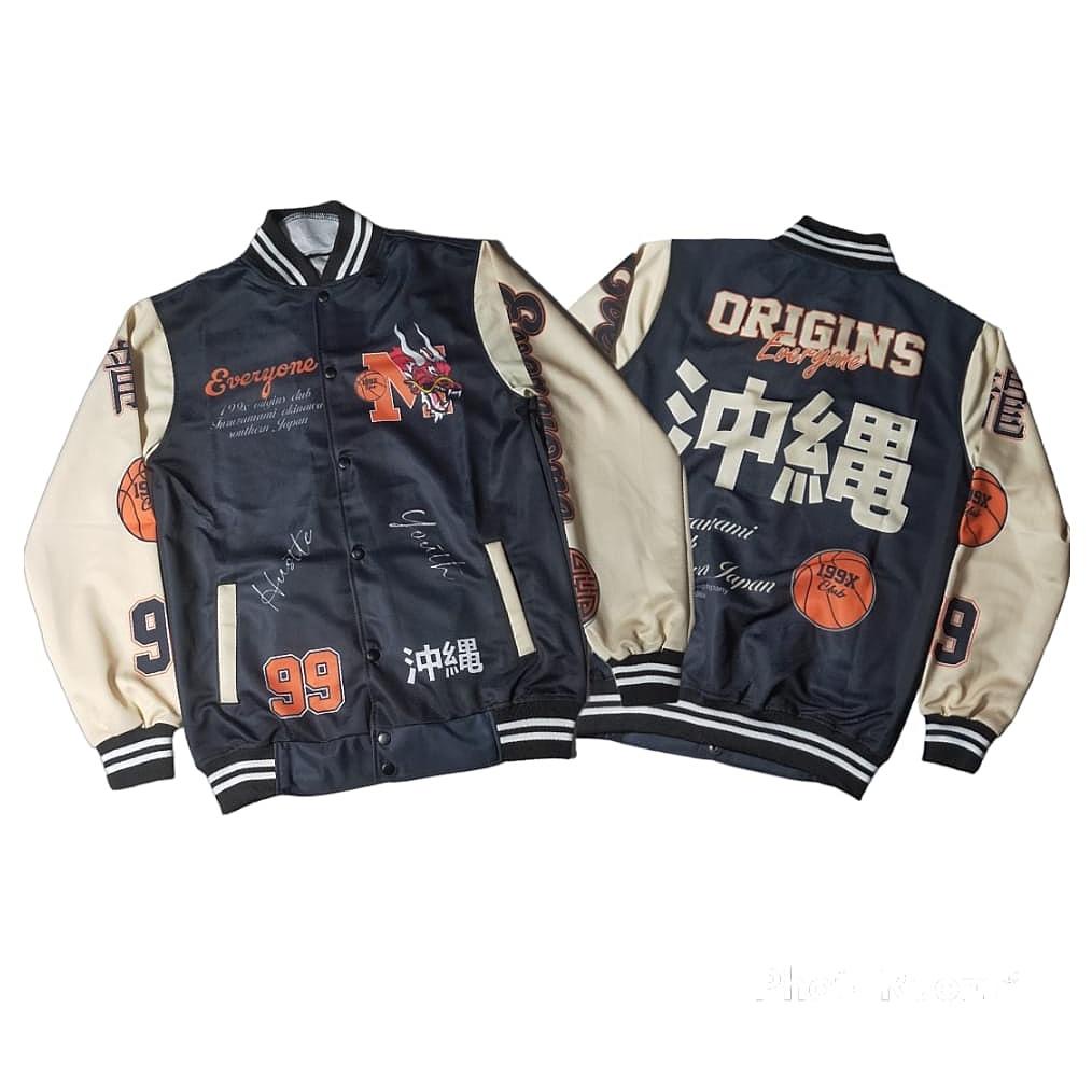 Bursanekashop - JACKET VARSITY / VARSITY JACKET / JACKET BASEBALL JAPAN ART L HITAM/CREAM