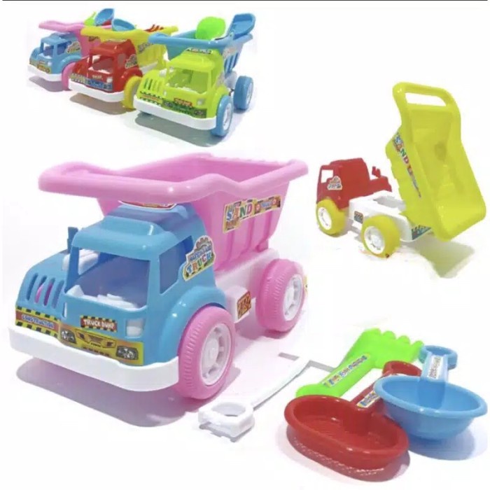 1 Set Mainan Anak Mobil Truck Pasir Beserta Skop Dan Cetakan Pasir
