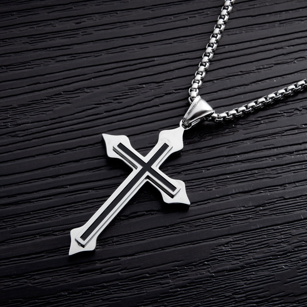 Kalung Dengan Liontin Salib Yesus | Kalung Bahan Stainless Steel | Perhiasan Bahan Titanium Steel