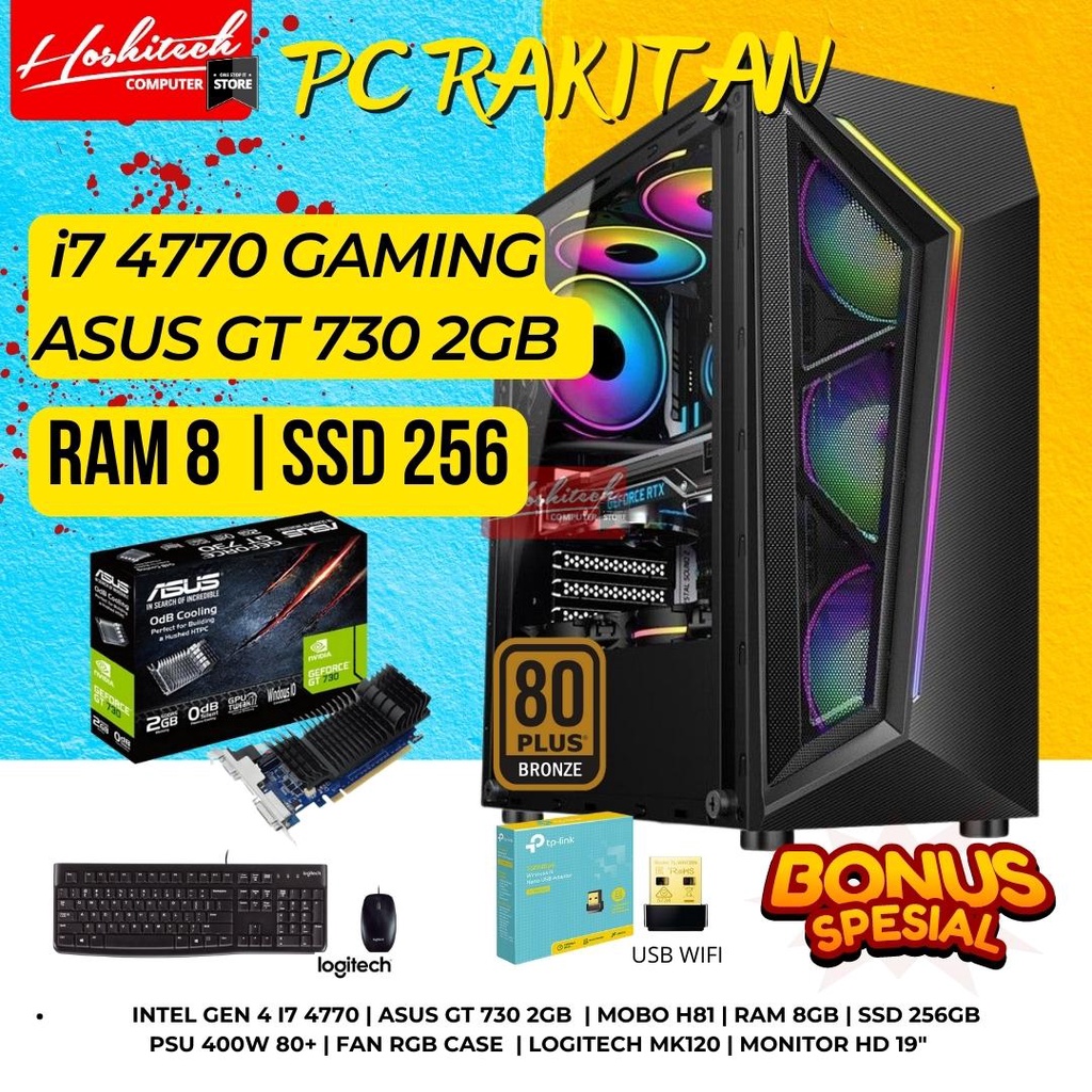 PC RAKITAN I5 I7 GAMING EDITING 8GB/SSD256/PSU80+/VGA GT730 2GB