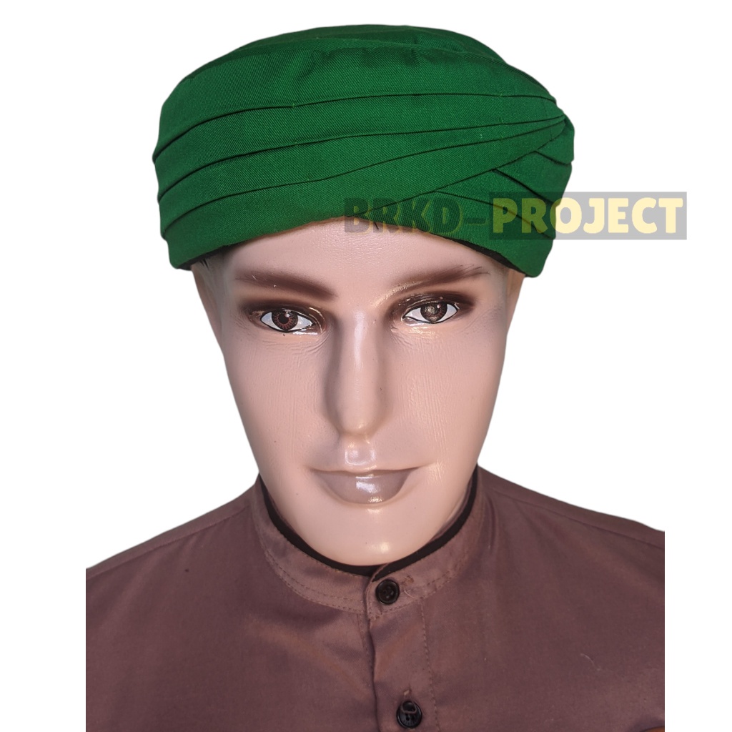 peci buhun lekuk praktis warna hijau - peci sorban - iket sorban - bendo - blangkon - imamah sorban 