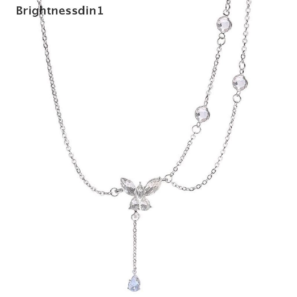 [Brightnessdin1] Rumbai Panjang Kristal Liontin Kalung Fashion Zirkon Kupu-Kupu Kalung Gothic Manis Vintage Wanita Perhiasan Kalung Butik