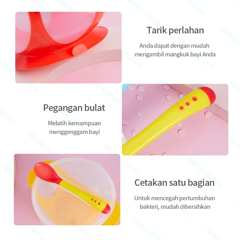 Mangkok set bayi anti tumpah sensor panas tempat