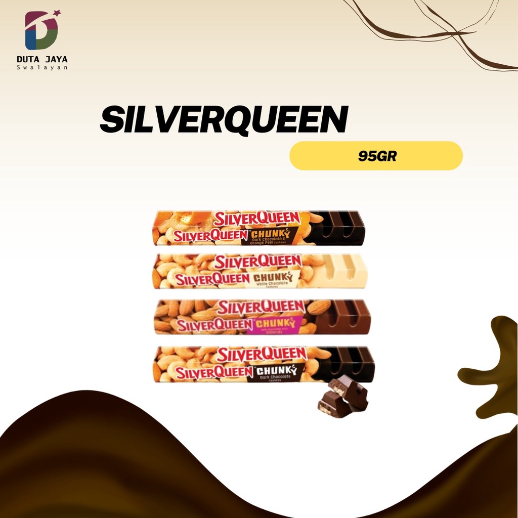 Silverqueen Chunky Bar Cokelat White, Dark, Almond, Milk Chocolate, Orange Cashew 95 Gram