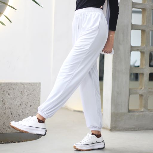 𝐇𝐄𝐋𝐀𝐈𝐑𝐈𝐍𝐃𝐔 - Celana Wanita Putih Haji dan Umroh Celamis Kekinian White Jogger Pants