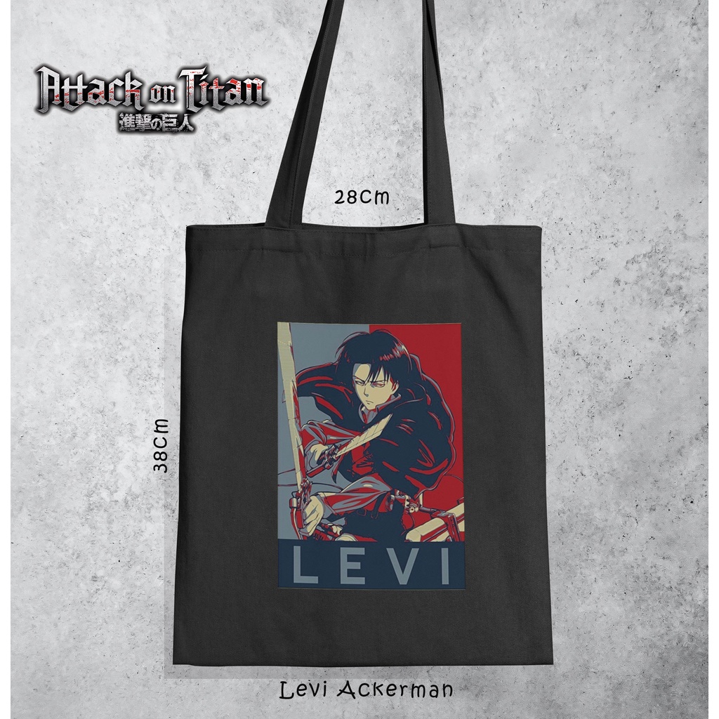 Tote bag Anime Attack On Titan Levi Ackerman Hitam Tote bag premium Totebag seleting totebag Termurah Bahan Blacu