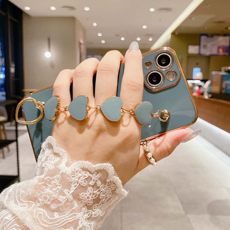 IPHONE Fashion Gelang Cinta Serbaguna Tepi Lurus Dilapisi Casing Ponsel Untuk Iphone14 13 12 11 Pro Max X XS Max XR 7 8 Plus Perlindungan Matahari Penutup Belakang