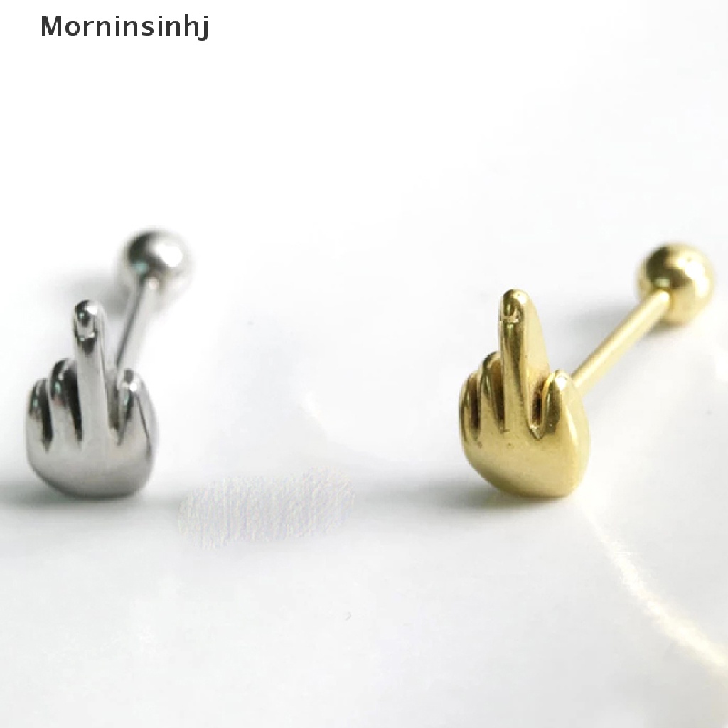 Mornin Surgical Steel Middle Finger Gesture Lidah Barbel Stud Rings Punk id