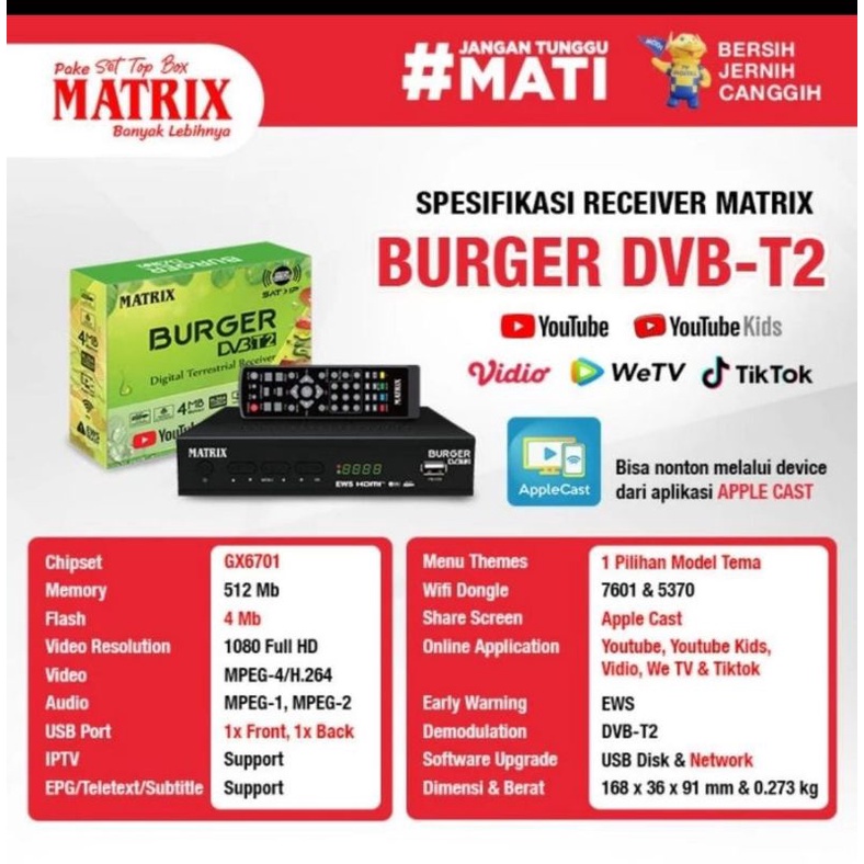 STB Matrix burger / STB burger / set top box tv digital Matrix burger